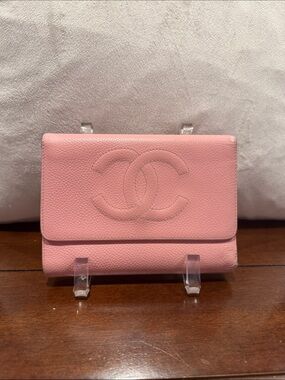 CHANEL Pink Caviar Leather Small Flap Wallet
